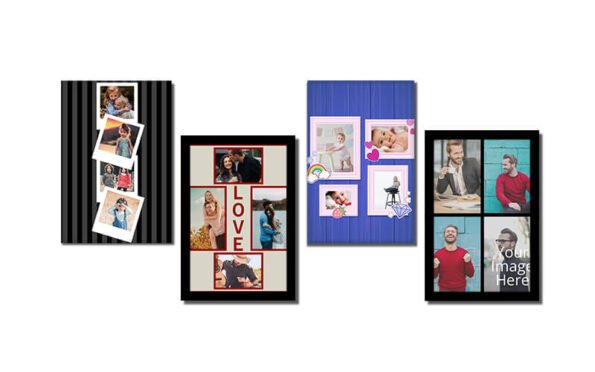 Buy 4 Collage Design Custom Photo Printed Canvas | Own Wall Art Rectangle Paper Frames | Gift For Loves Ones