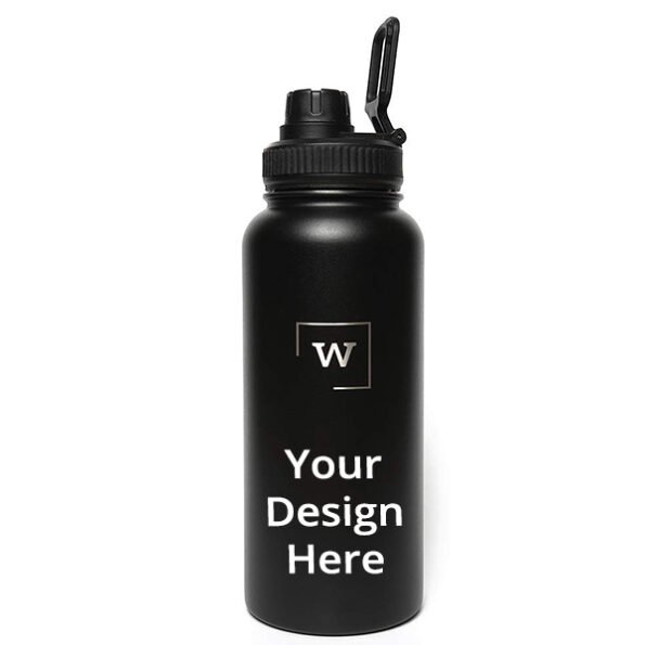 Buy Black Customized Thermos Bottle Double Wall Vacuum Insulated Stainless Steel (1 Litre)