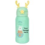 Buy Green Customized Thermos Steel Bottle for Kids with Sling Pouch (300 ml)