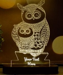 2 Owls Acrylic Wood Table LED Photo Frames