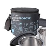 Buy Black Borosil Custom 280ml 2 Set Lunch Box | Leak Proof Stainless Steel | Insulated Fabric Carry Bag