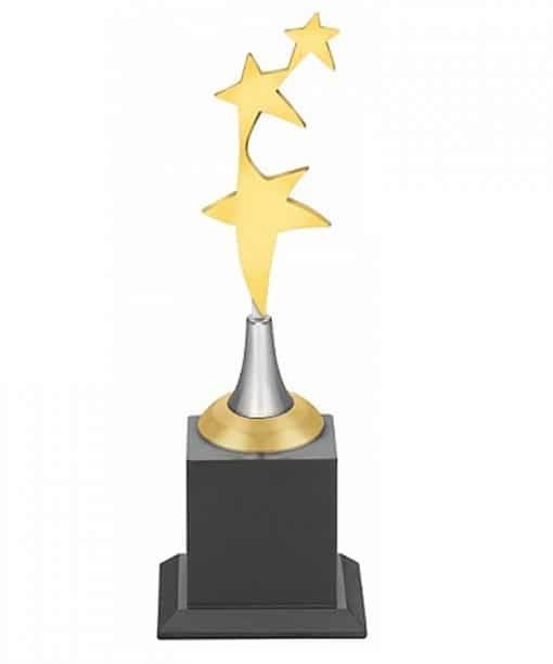 Buy 3 Metal Star Wooden Base Gold Trophies Cup | Customized Own Engraved Design | Best Award For Competition Tournaments