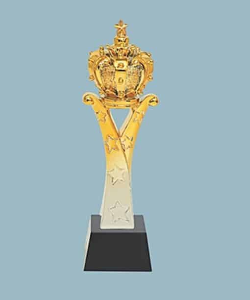 Buy Double Tone Crown Gold Wooden Base Trophies | Customized Own Engraved Design | Best Award For Competition Tournaments