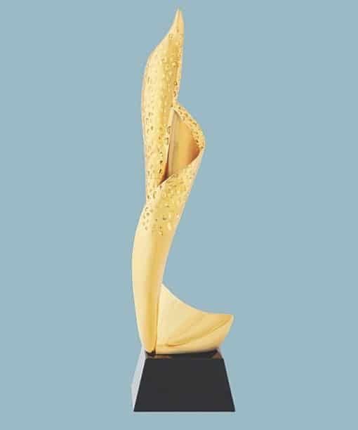 Buy Golden Curvy Shape Wooden Base Trophies Cup | Customized Own Engraved Design | Best Award For Competition Tournaments