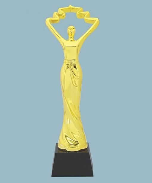 Buy Golden Women Wooden Base Trophies Cup | Customized Own Engraved Design | Best Award For Competition Tournaments