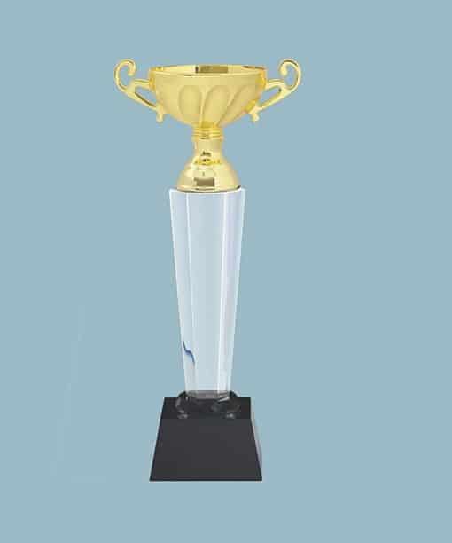 Buy Golden Crystal Wooden Base Cup Trophies | Customized Own Engraved Design | Best Award For Competition Tournaments