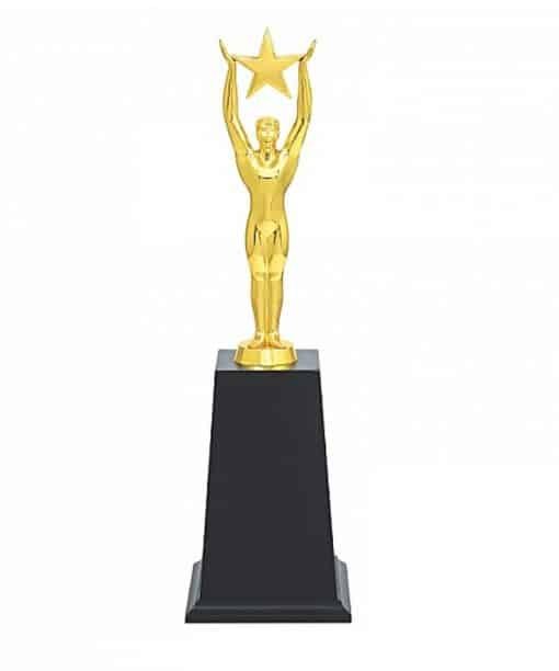 Buy Metal Boy W Star Wooden Base Gold Trophies | Customized Own Engraved Design | Best Award For Competition Tournaments