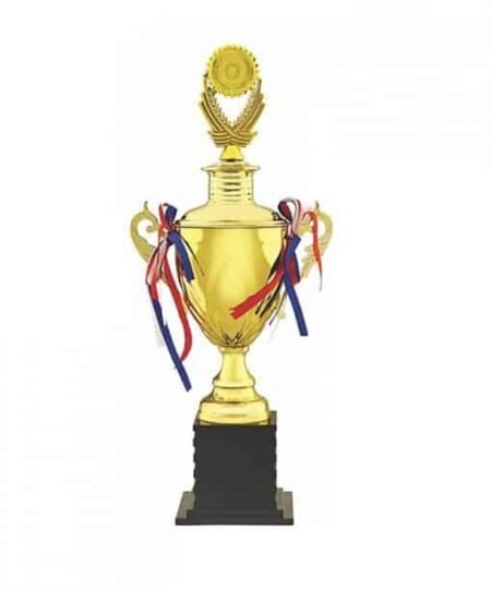 Wooden Base Gold Ribbon Design Trophies Cup
