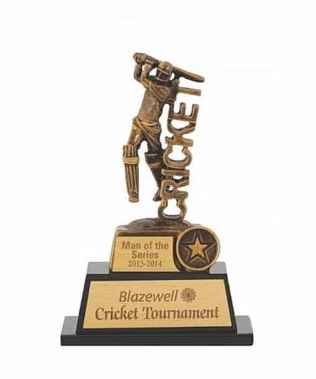Batsman Bowler Wooden Base Gold Trophy Cup