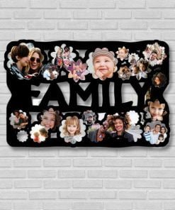 Buy Family Flower Print Photo Wooden Wall Frame | Customized Own Name Spell Design | Black Picture Gift For Home Decoration