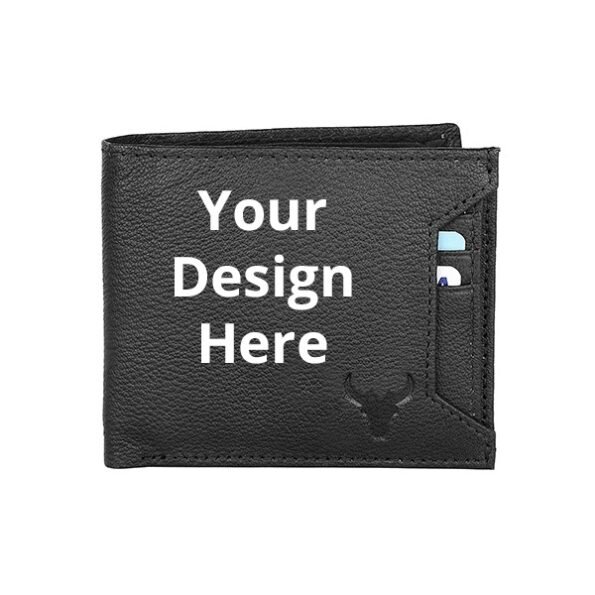 Buy Black Custom Artificial Bull Charm Wallet | Own Name Photo D RFID | Genuine Leather Wallet For Men