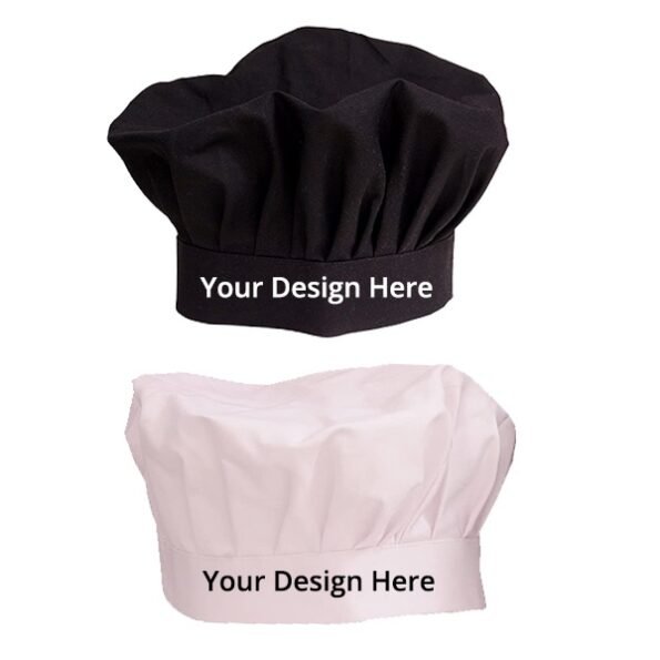 Buy Black And White Custom Chef Cum Hat | Solid Fabric Printed Adjustable | Unisex Cap For Home A Hotel