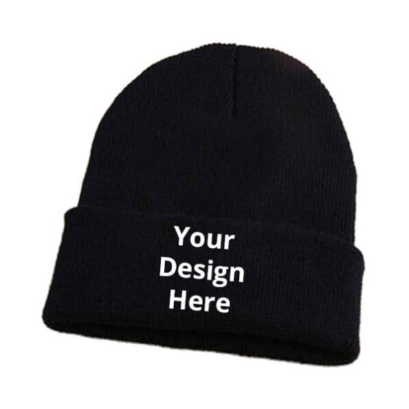 Buy Black Custom Free Size Skull Cap | Printed And Embroidery Design | Adjustable Fit For Winter