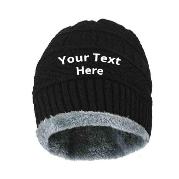 Buy Black Custom Women Woolen Cap | Printed And Embroidery Design | Adjustable Fit Soft Fabric