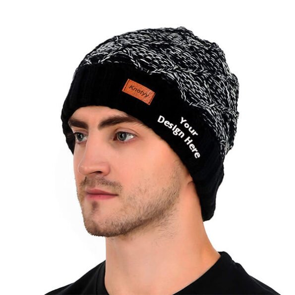 Buy Black Custom Woolen Cap | Printed And Embroidery Design | Adjustable For Men