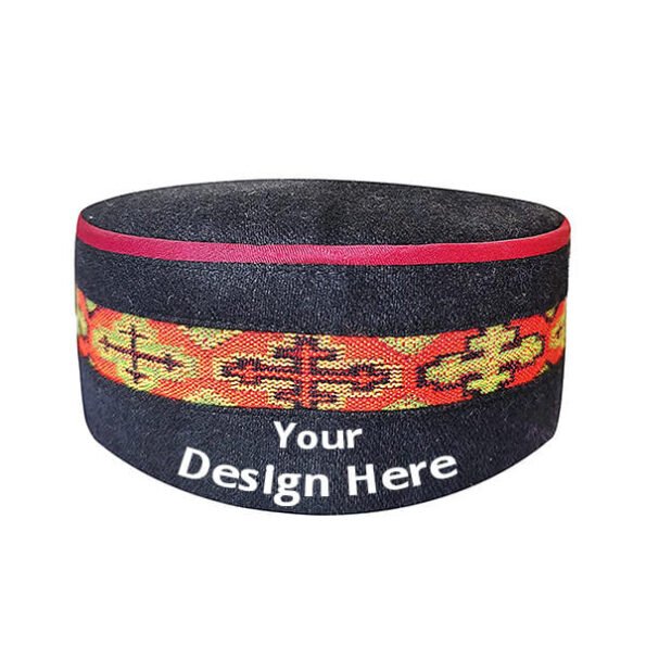 Buy Black Custom Woolen Kullu Cap | Printed And Embroidery Design | Adjustable Fit For Unisex