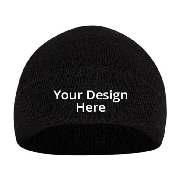 Buy Black Custom Woolen Winter Skull Cap | Printed And Embroidery Design | Adjustable Fit For Unisex